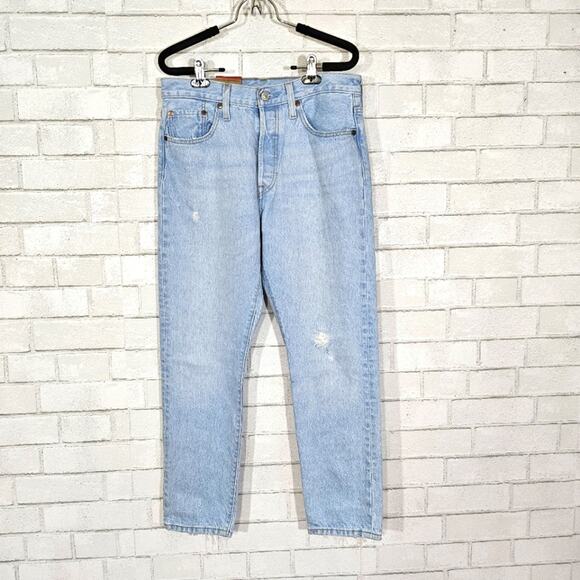 Levi's 501 Skinny Button Fly Distressed Light Wash Jeans - Picture 2 of 12